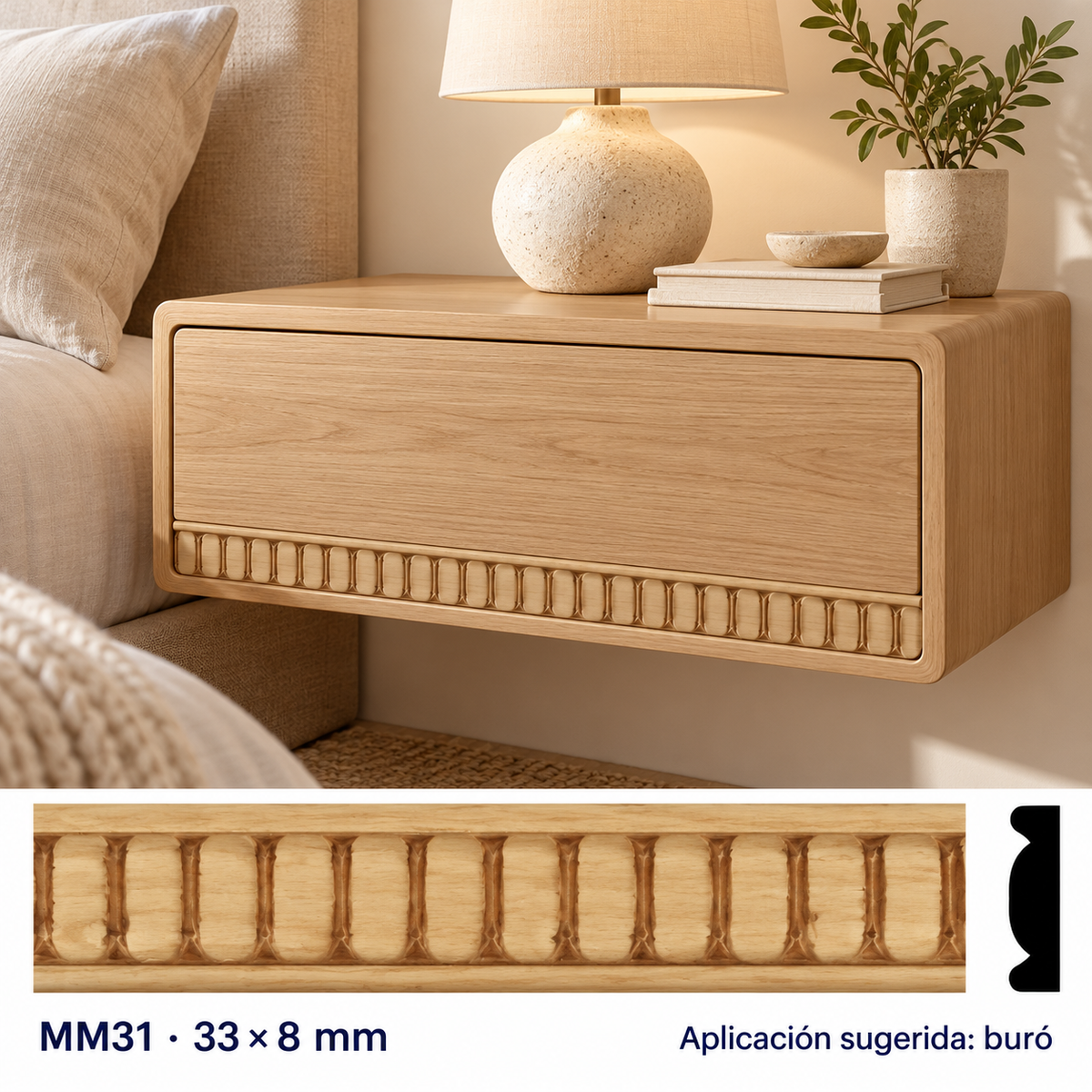 Moldura de madera grabada para mueble MM-31 – Kit de 4 piezas