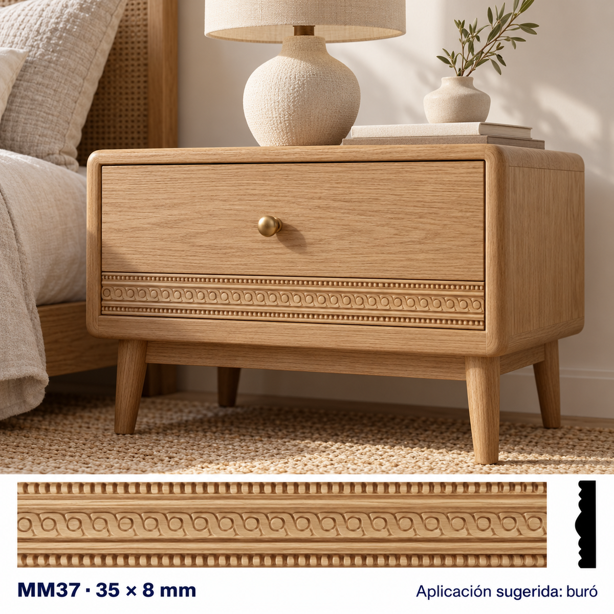 Moldura de madera grabada para mueble MM-37 – Kit de 4 piezas