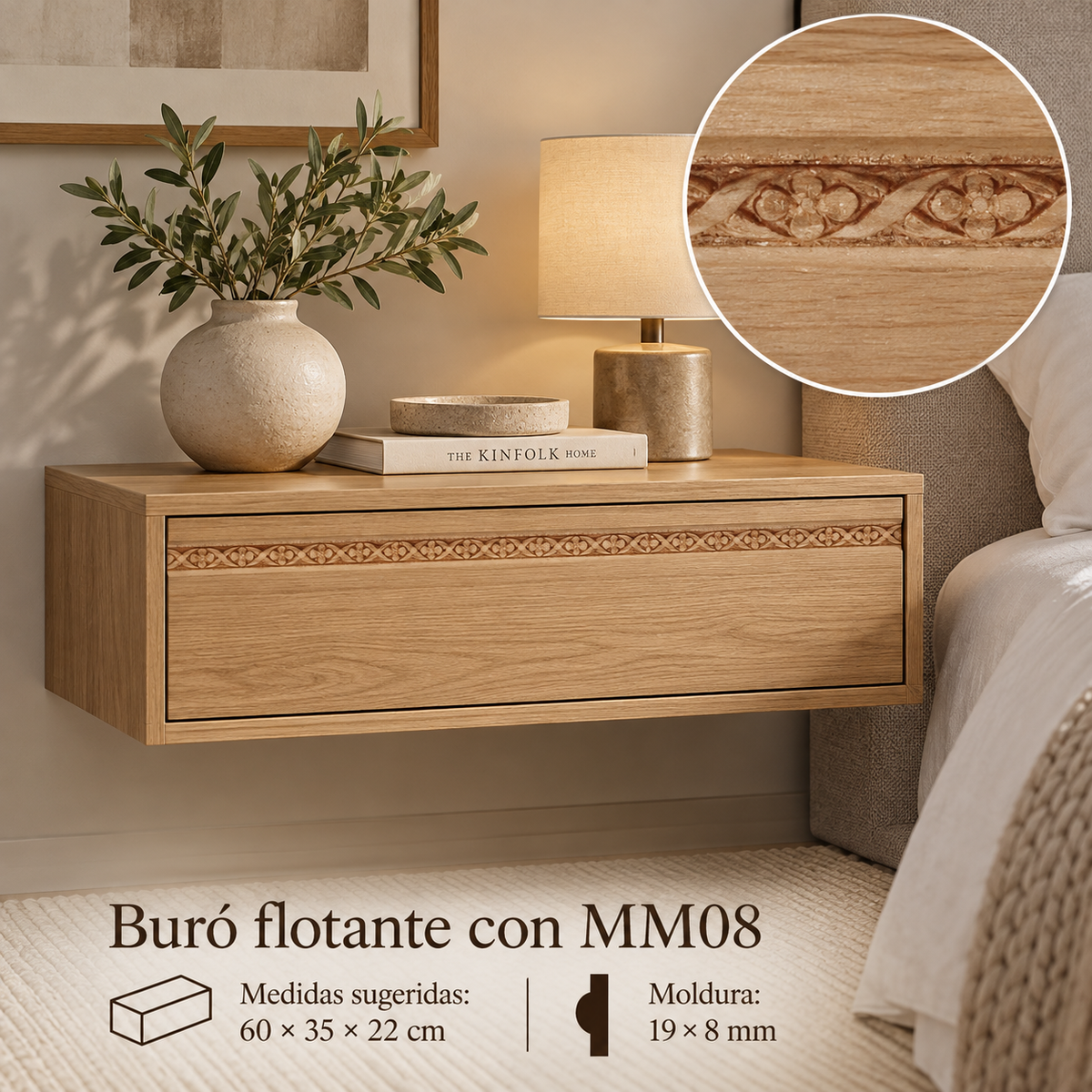 Moldura de madera grabada para mueble MM-08 – Kit de 4 piezas