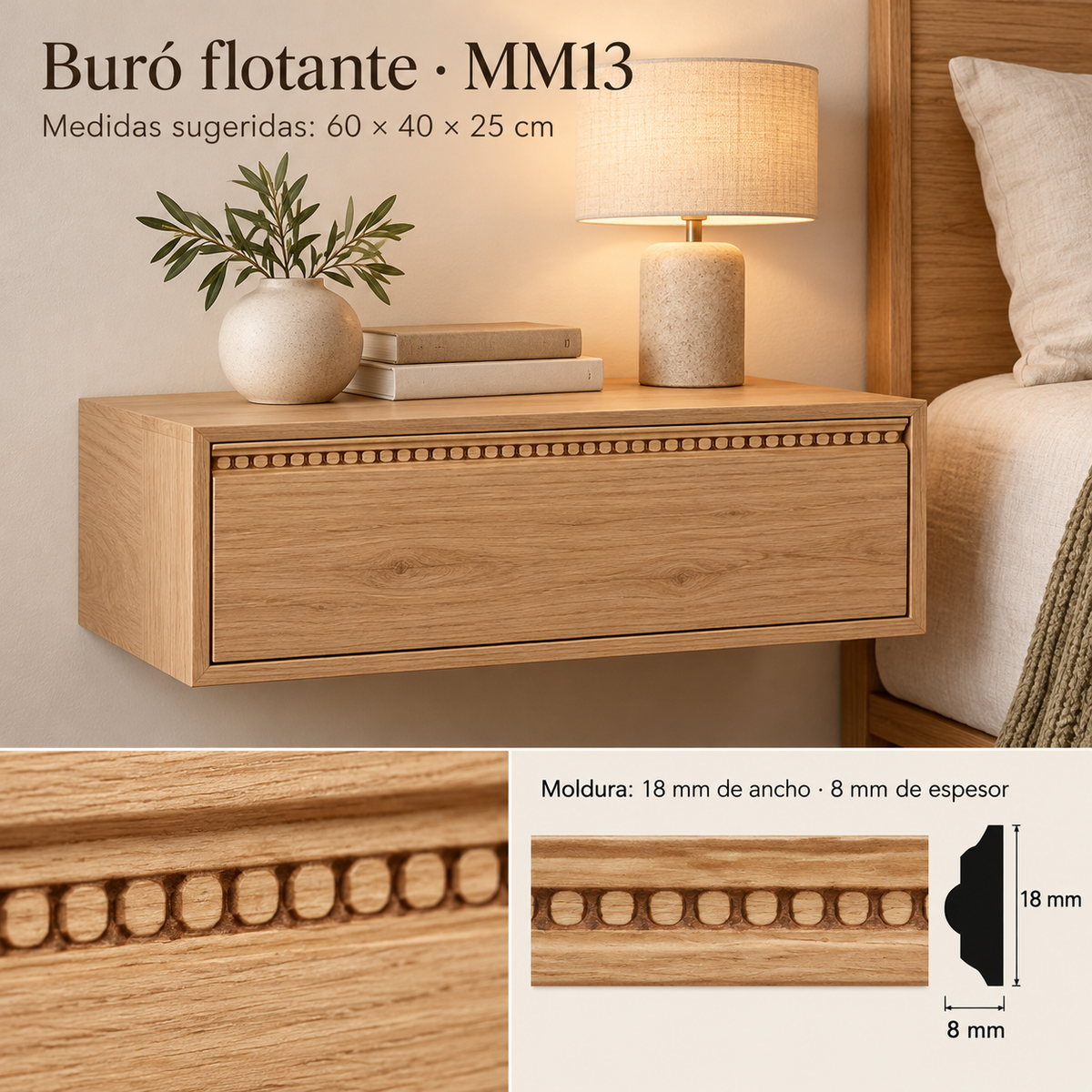 Moldura de madera grabada para mueble MM-13 – Kit de 4 piezas