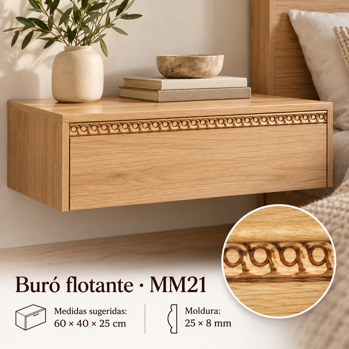 Moldura de madera grabada para mueble MM-21 – Kit de 4 piezas