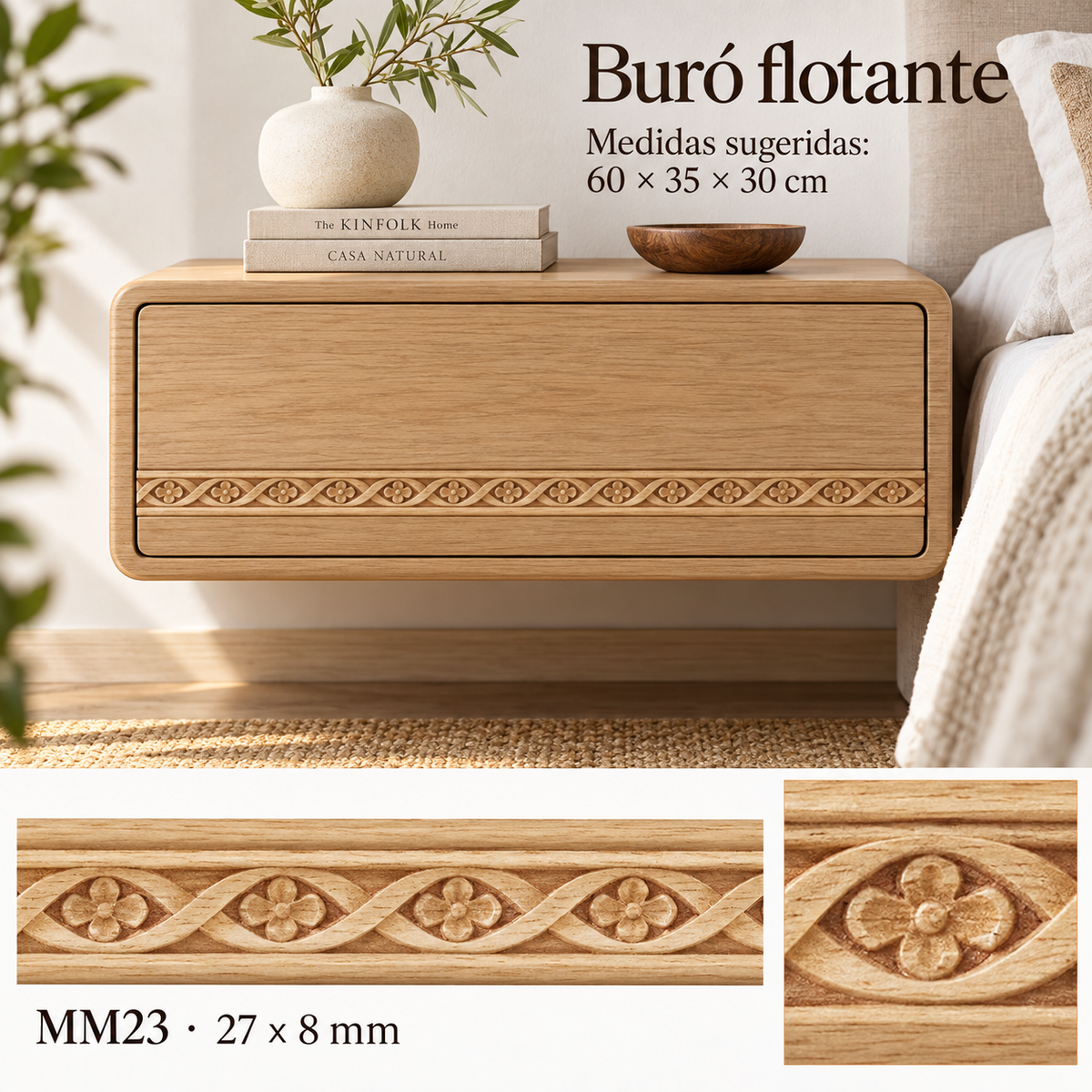 Moldura de madera grabada para mueble MM-23 – Kit de 4 piezas