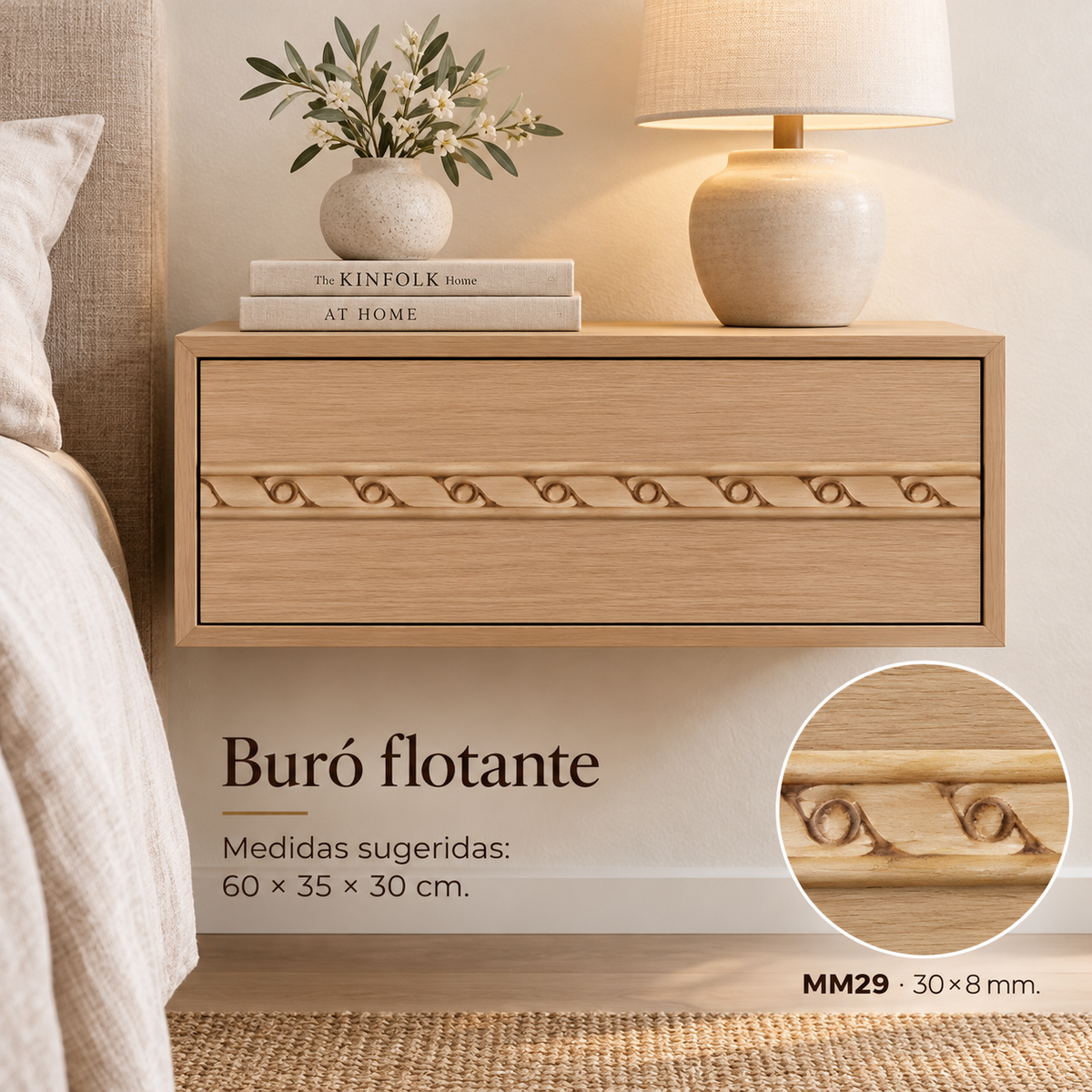 Moldura de madera grabada para mueble MM-29 – Kit de 4 piezas