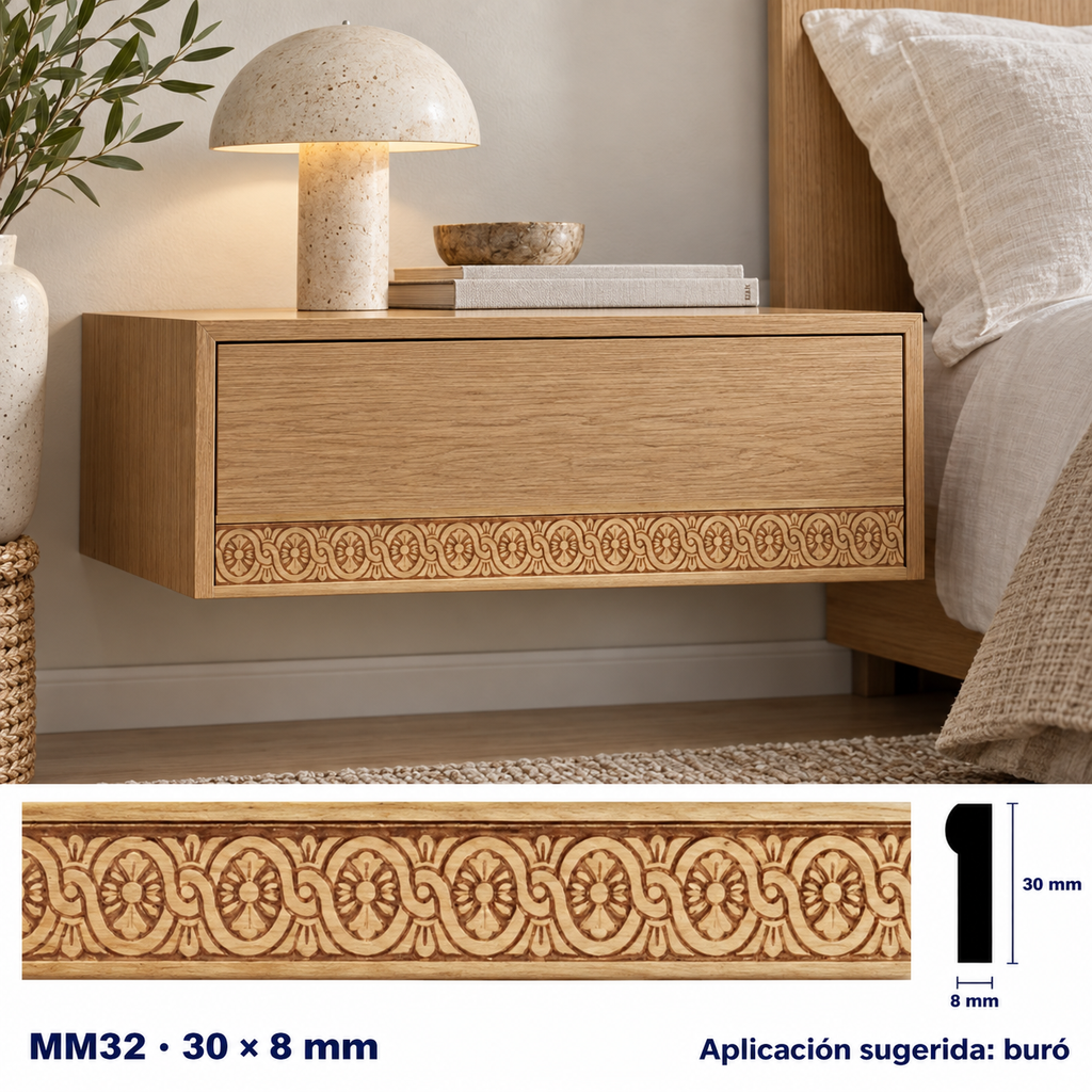 Moldura de madera grabada para mueble MM-32 – Kit de 4 piezas