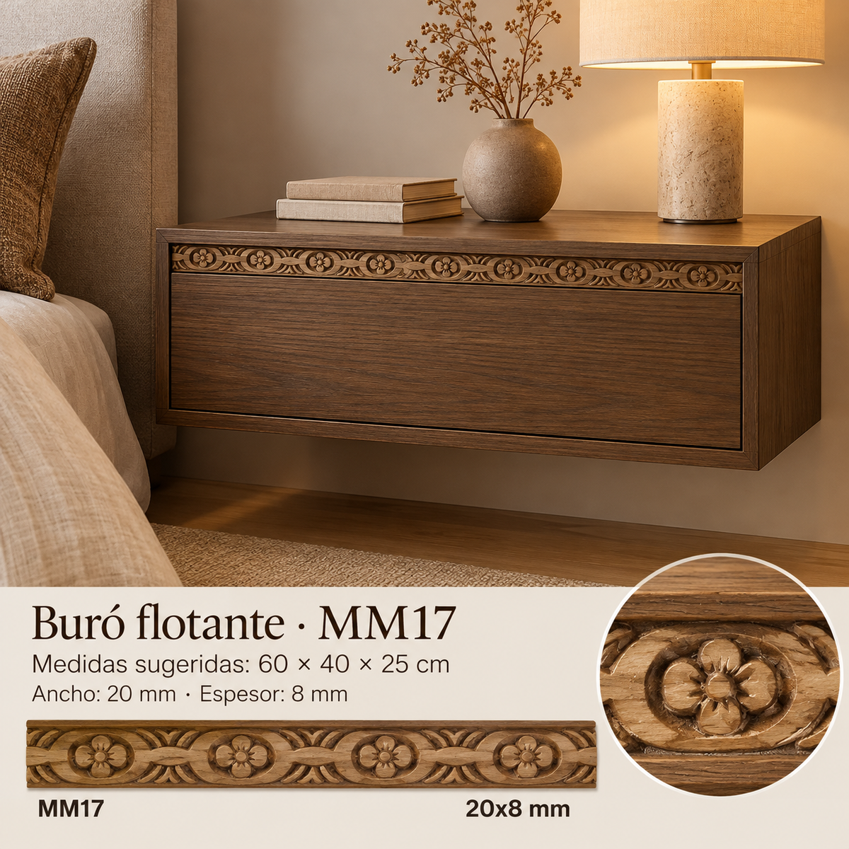 Moldura de madera grabada para mueble MM-17 – Kit de 4 piezas