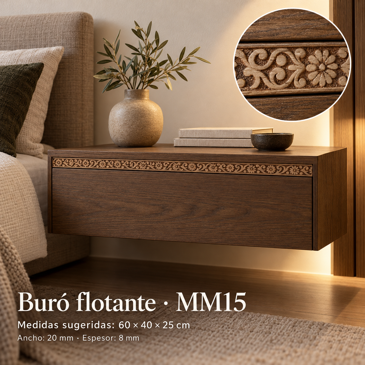 Moldura de madera grabada para mueble MM-15 – Kit de 4 piezas