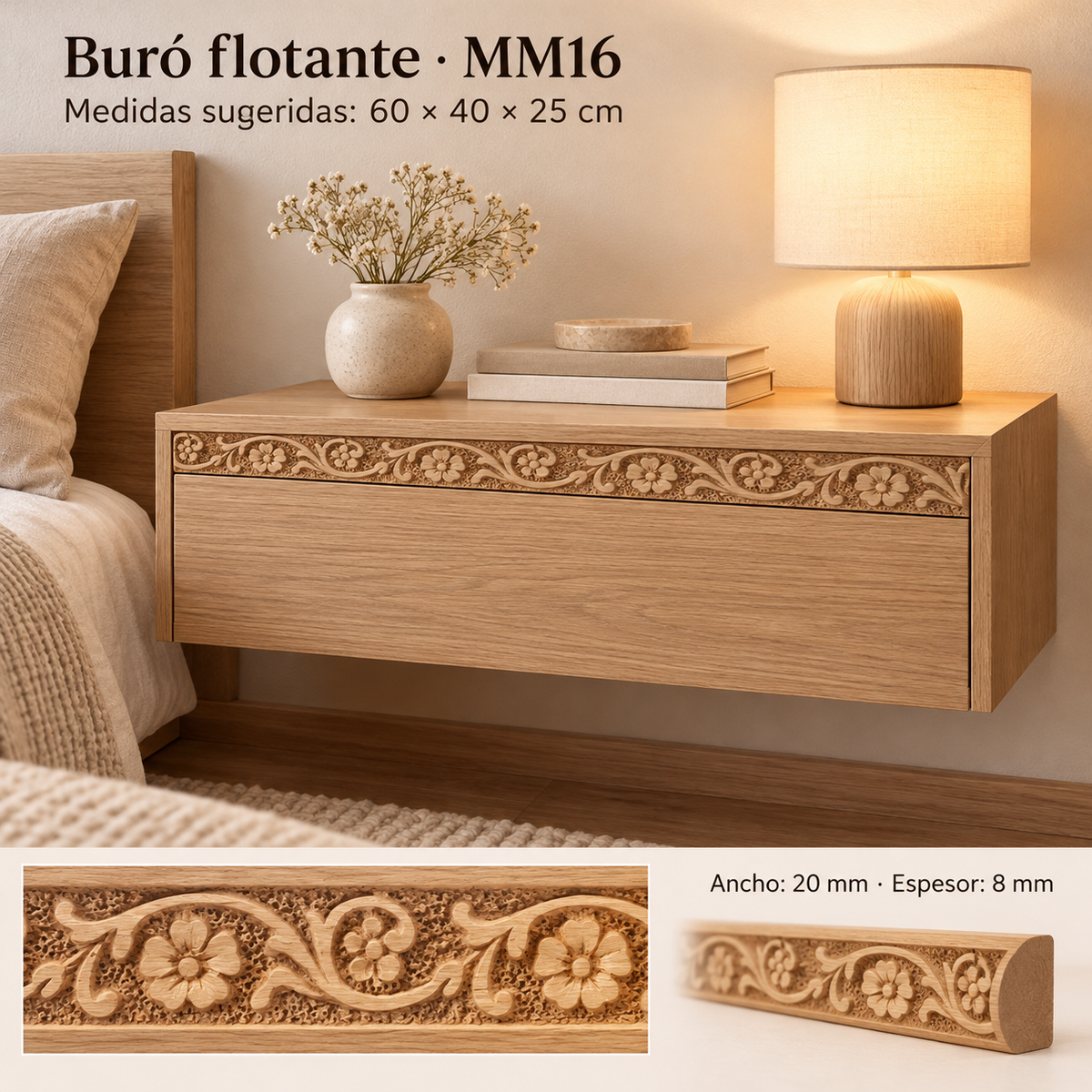 Moldura de madera grabada para mueble MM-16 – Kit de 4 piezas