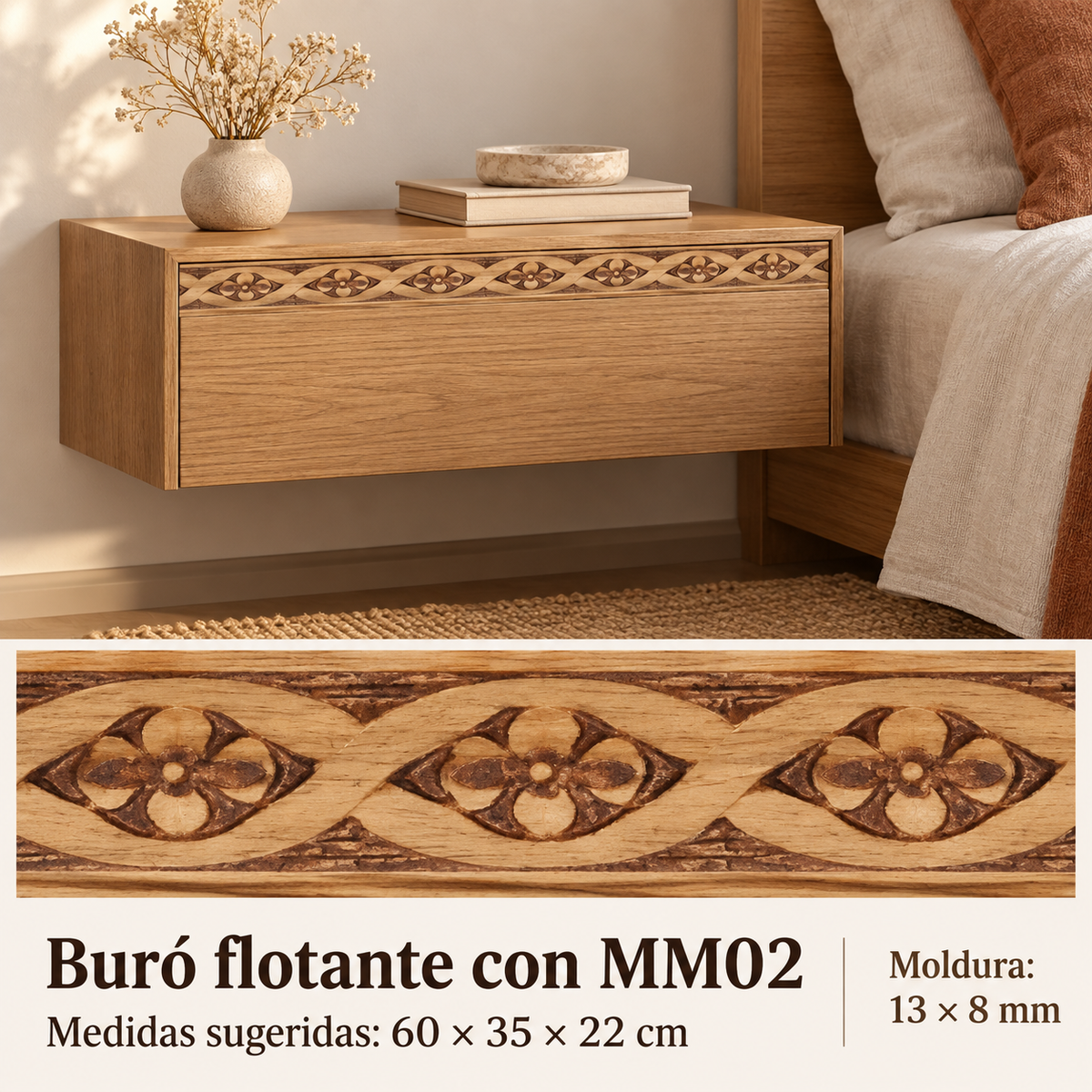Moldura de madera grabada para mueble MM-02 – Kit de 4 piezas