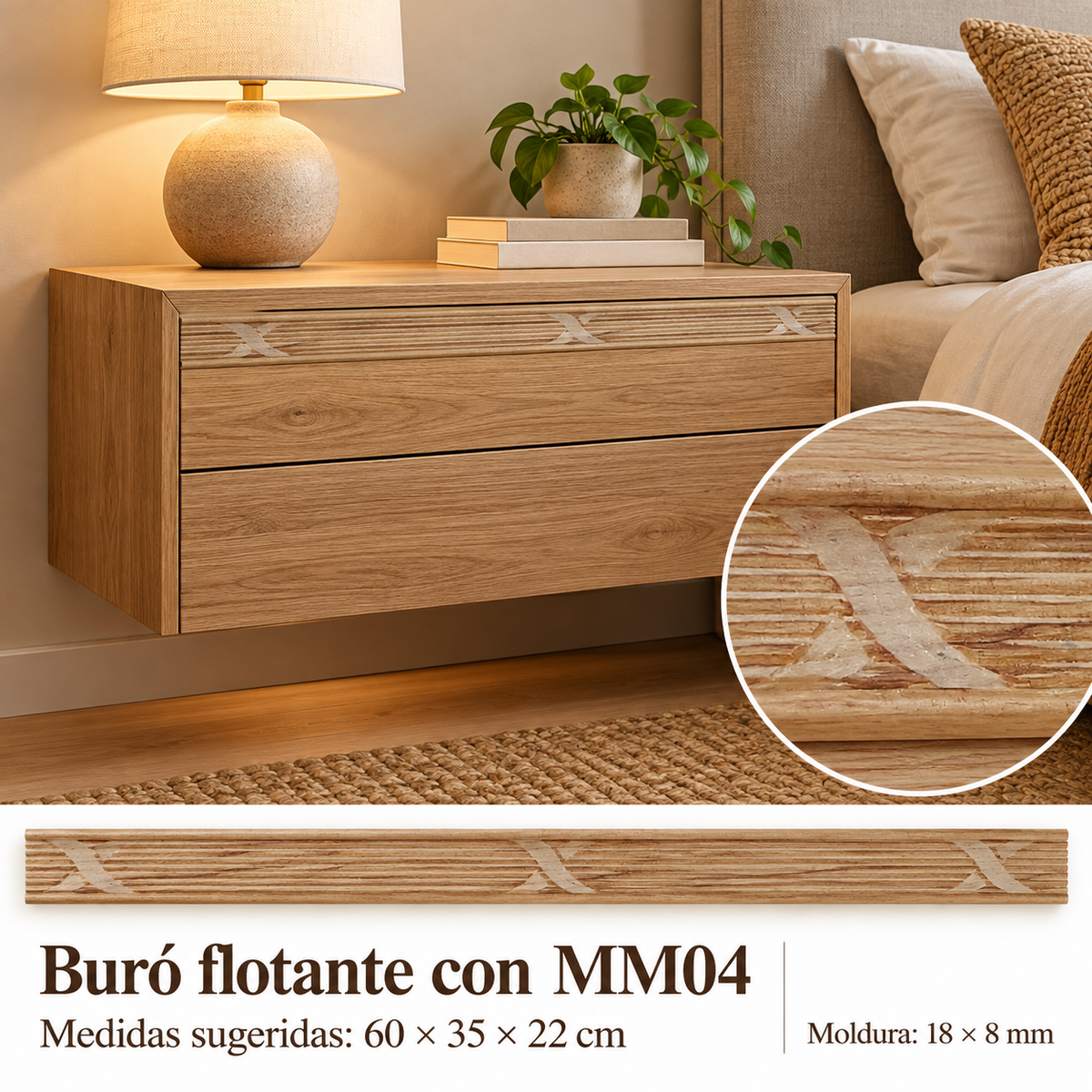 Moldura de madera grabada para mueble MM-04 – Kit de 4 piezas