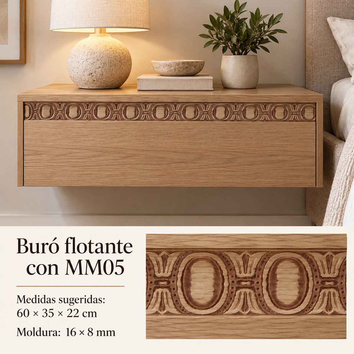 Moldura de madera grabada para mueble MM-05 – Kit de 4 piezas