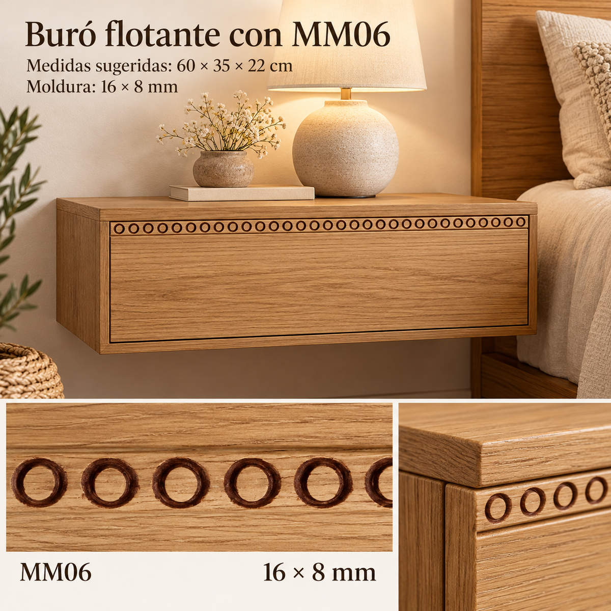 Moldura de madera grabada para mueble MM-06 – Kit de 4 piezas