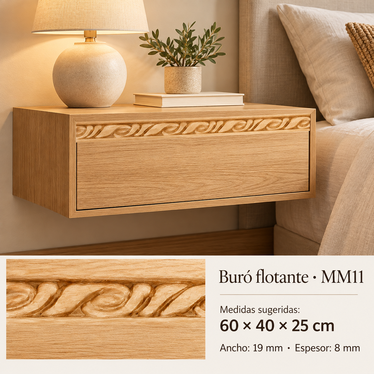 Moldura de madera grabada para mueble MM-11 – Kit de 4 piezas
