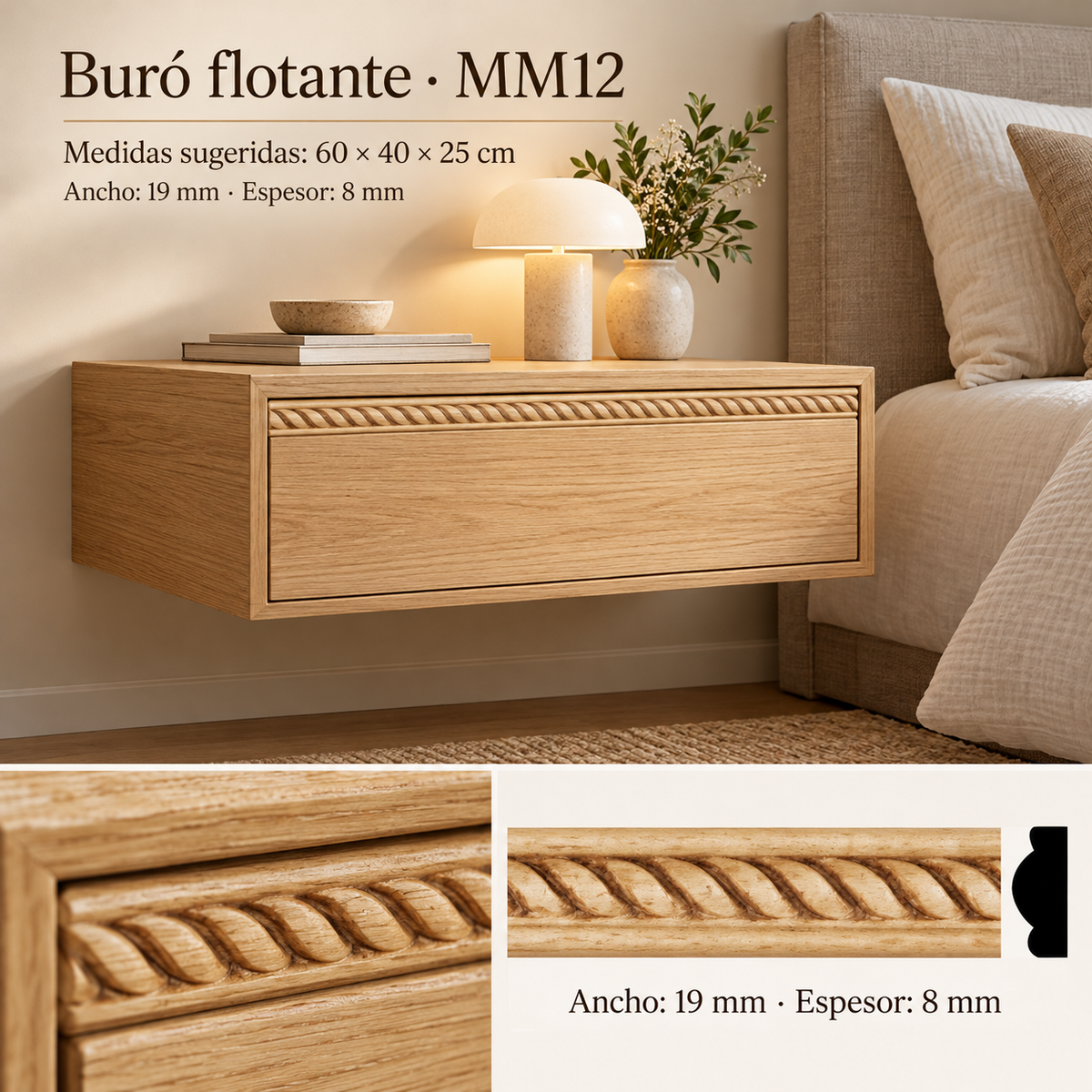 Moldura de madera grabada para mueble MM-12 – Kit de 4 piezas