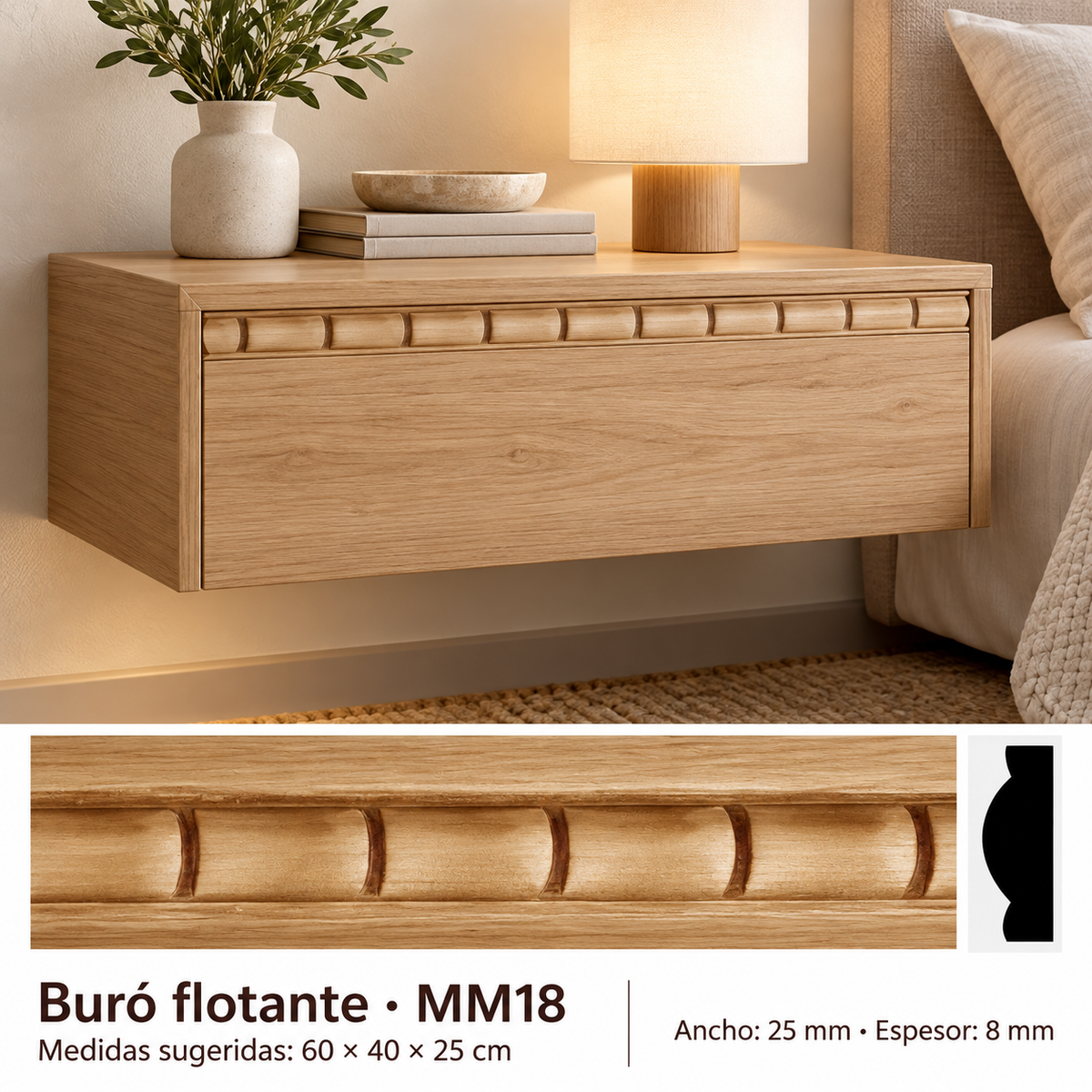 Moldura de madera grabada para mueble MM-18 – Kit de 4 piezas