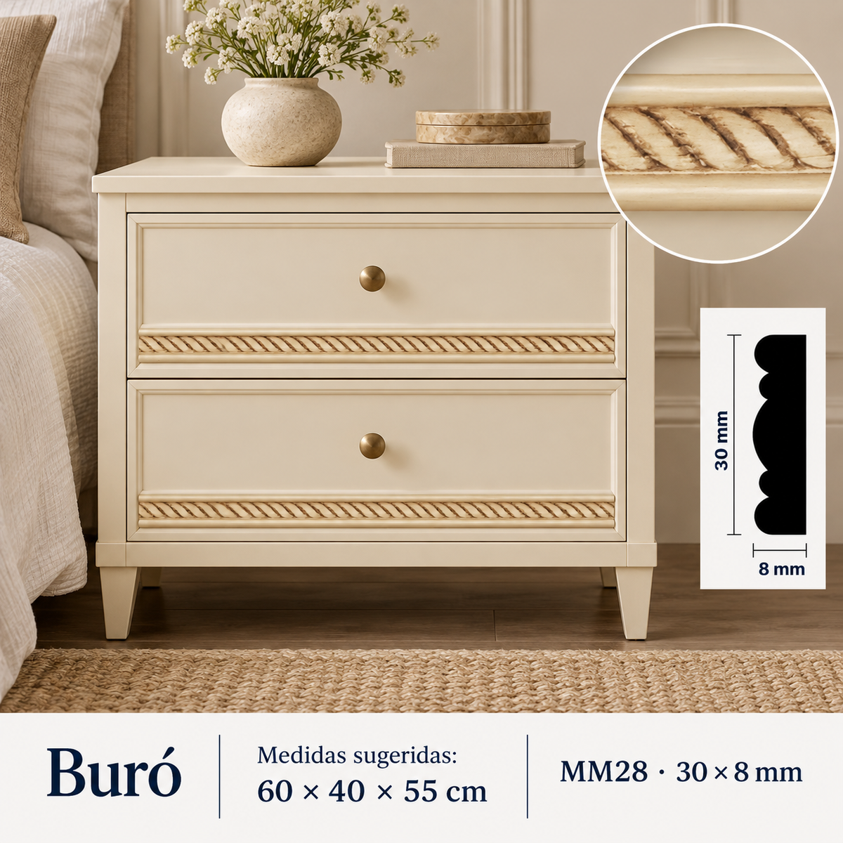 Moldura de madera grabada para mueble MM-28 – Kit de 4 piezas