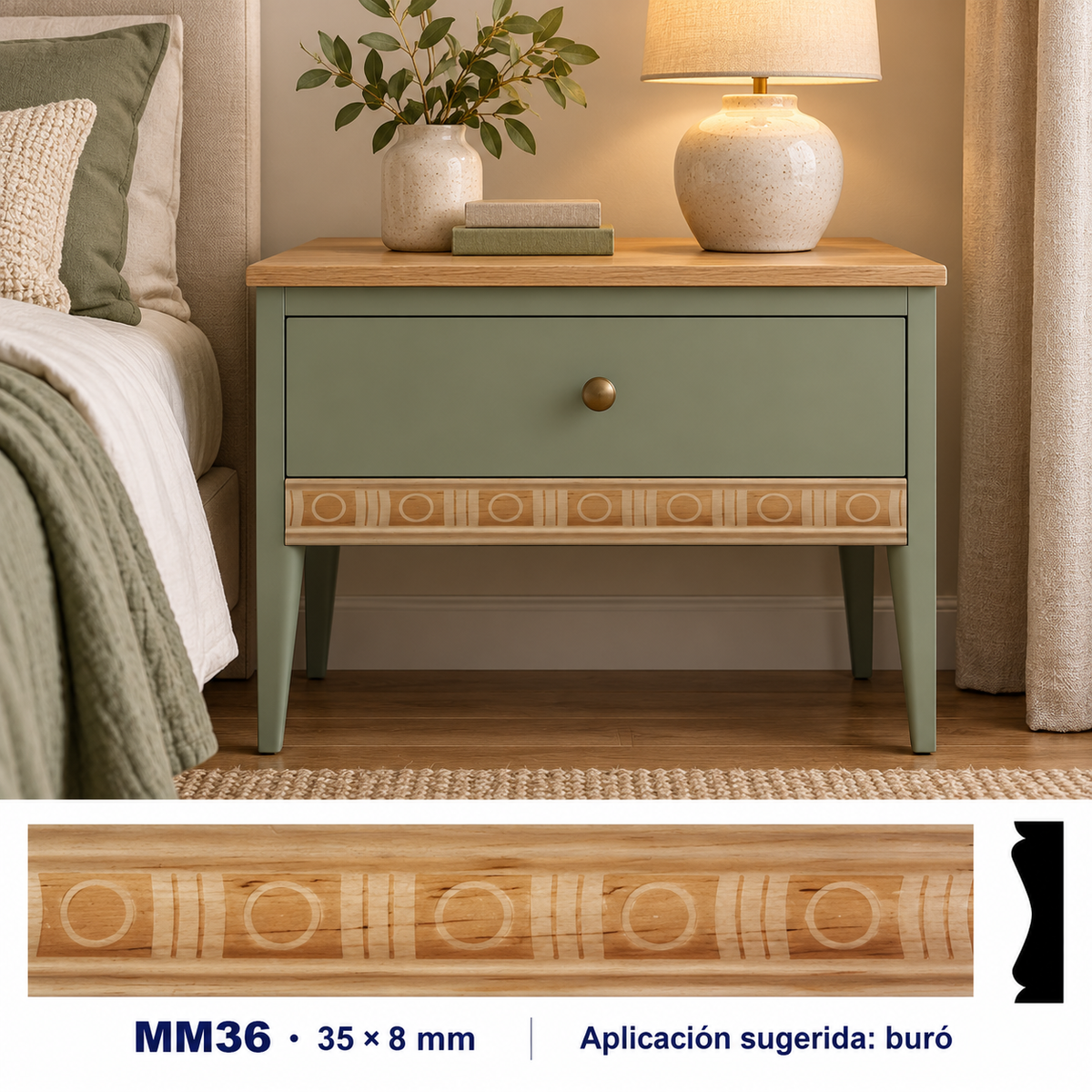 Moldura de madera grabada para mueble MM-36 – Kit de 4 piezas