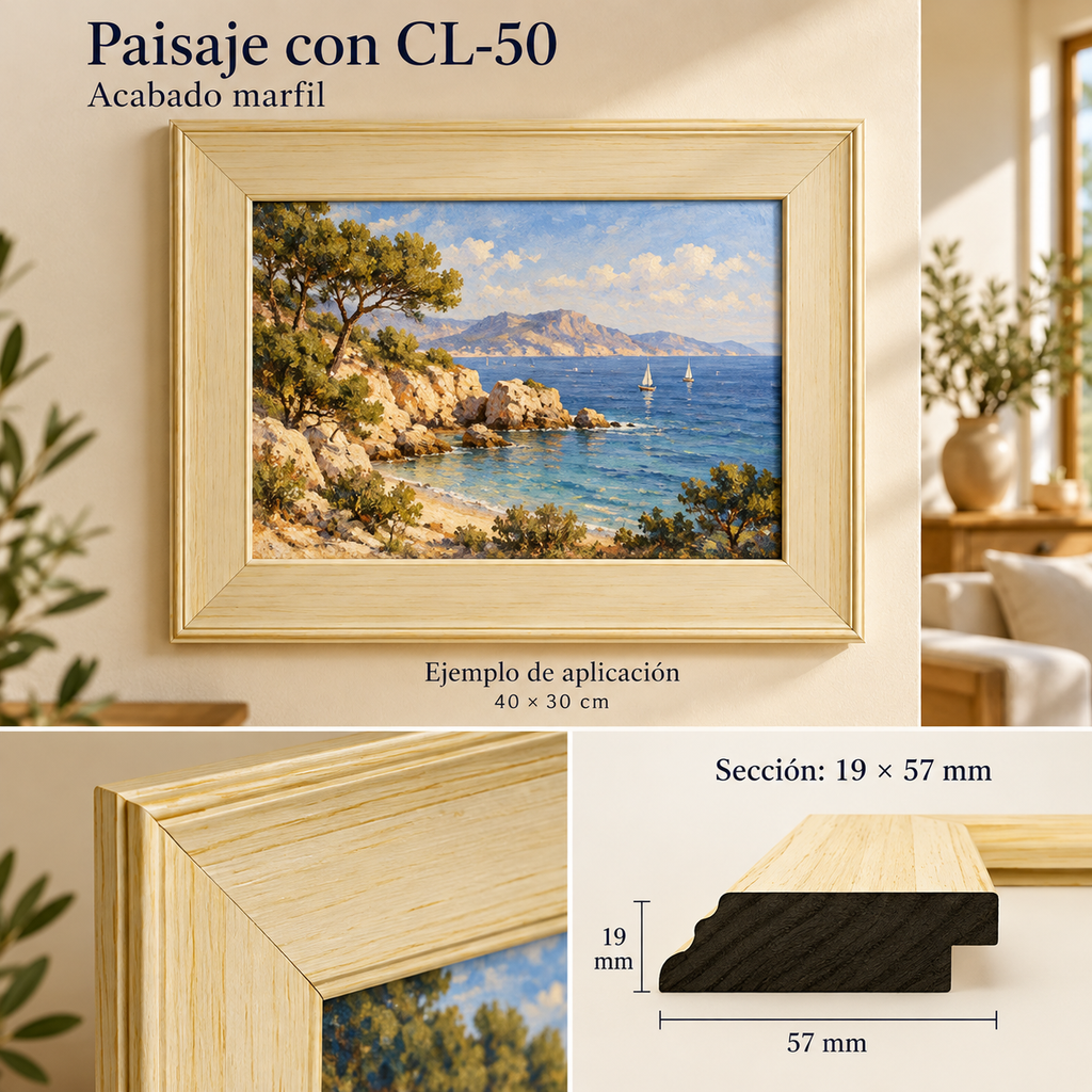 Moldura de madera lisa para marco CL50 – Kit de 4 piezas