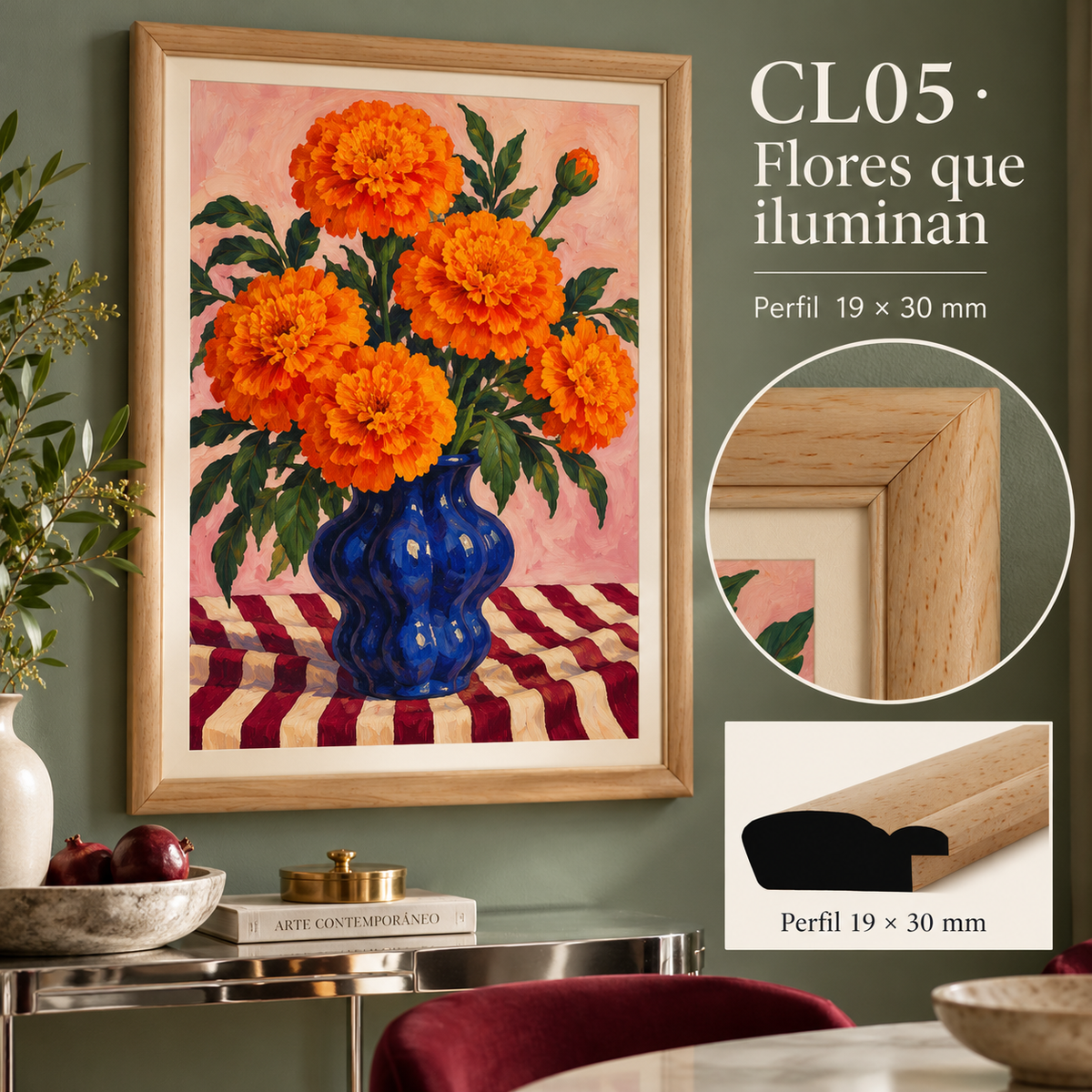 Moldura de madera lisa para marco CL05 – Kit de 4 piezas