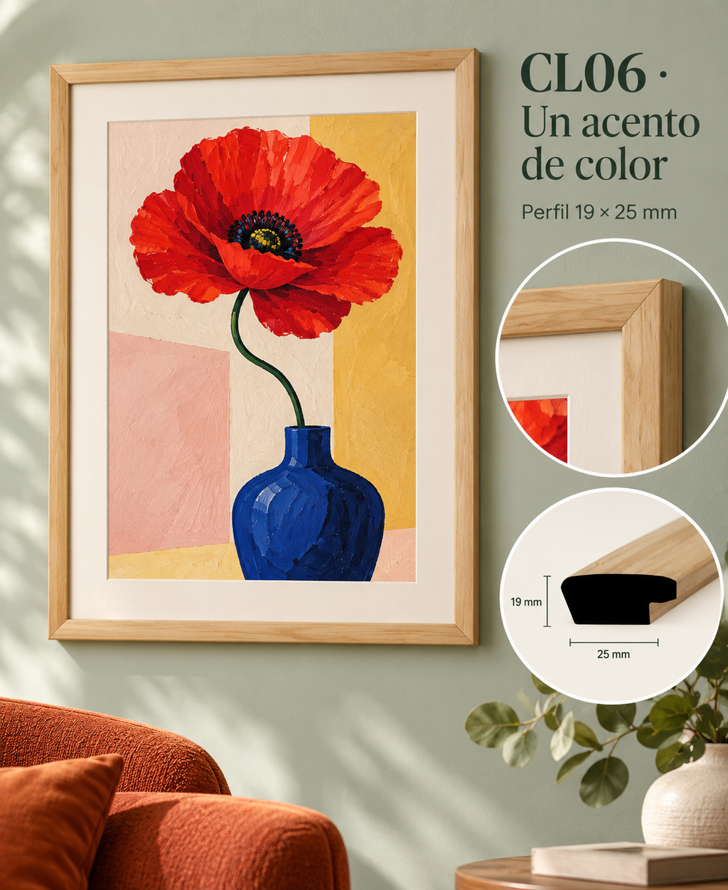 Moldura de madera lisa para marco CL06 – Kit de 4 piezas