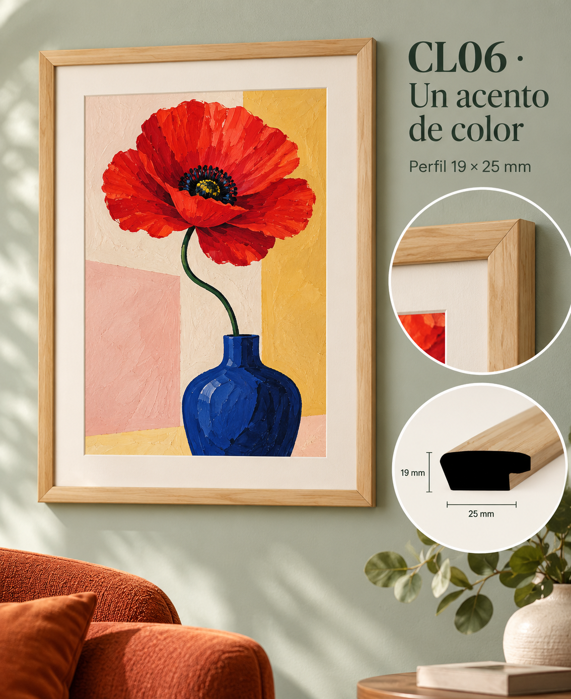 Moldura de madera lisa para marco CL06 – Kit de 4 piezas