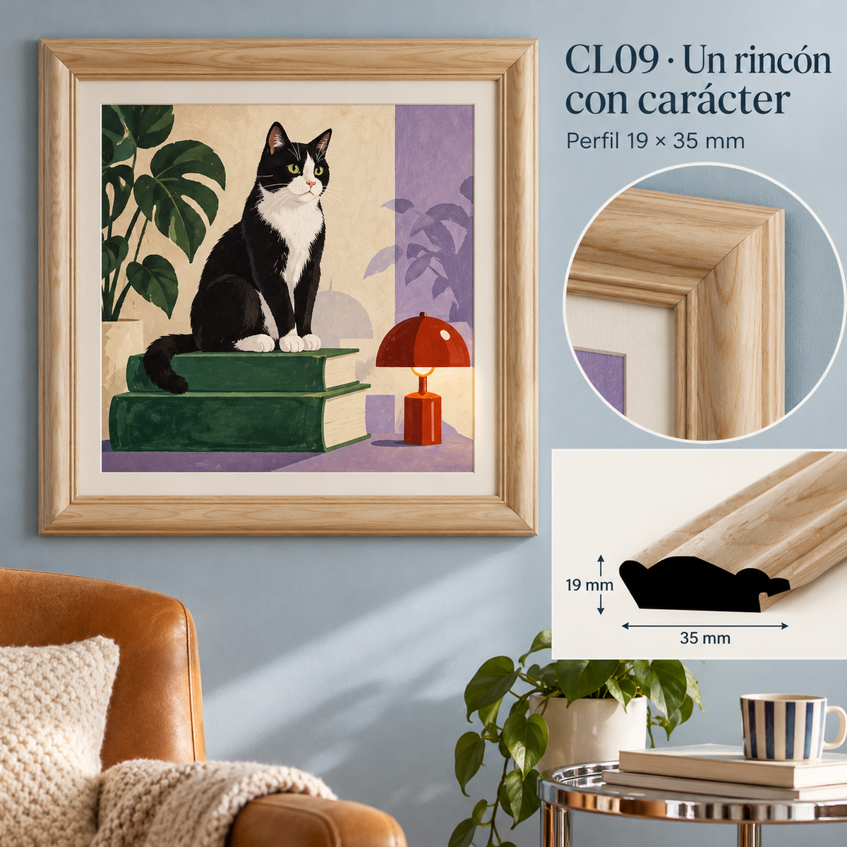Moldura de madera lisa para marco CL09 – Kit de 4 piezas