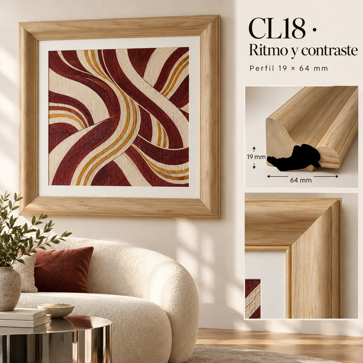 Moldura de madera lisa para marco CL18 – Kit de 4 piezas