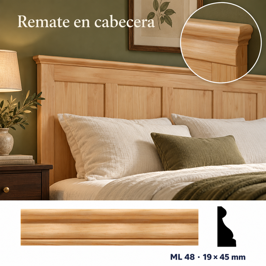 Moldura de madera lisa para mueble ML-48 – Kit de 4 Piezas TIPO REMATE