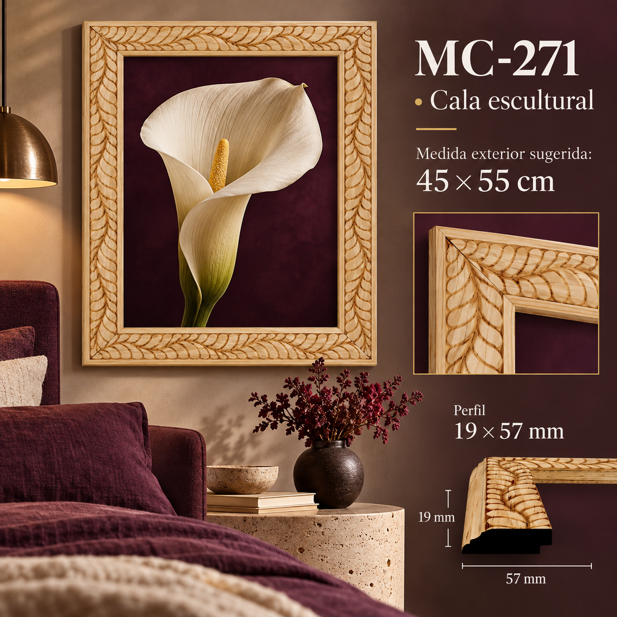 Moldura de madera grabada para marco MC271 – Kit de 4 piezas