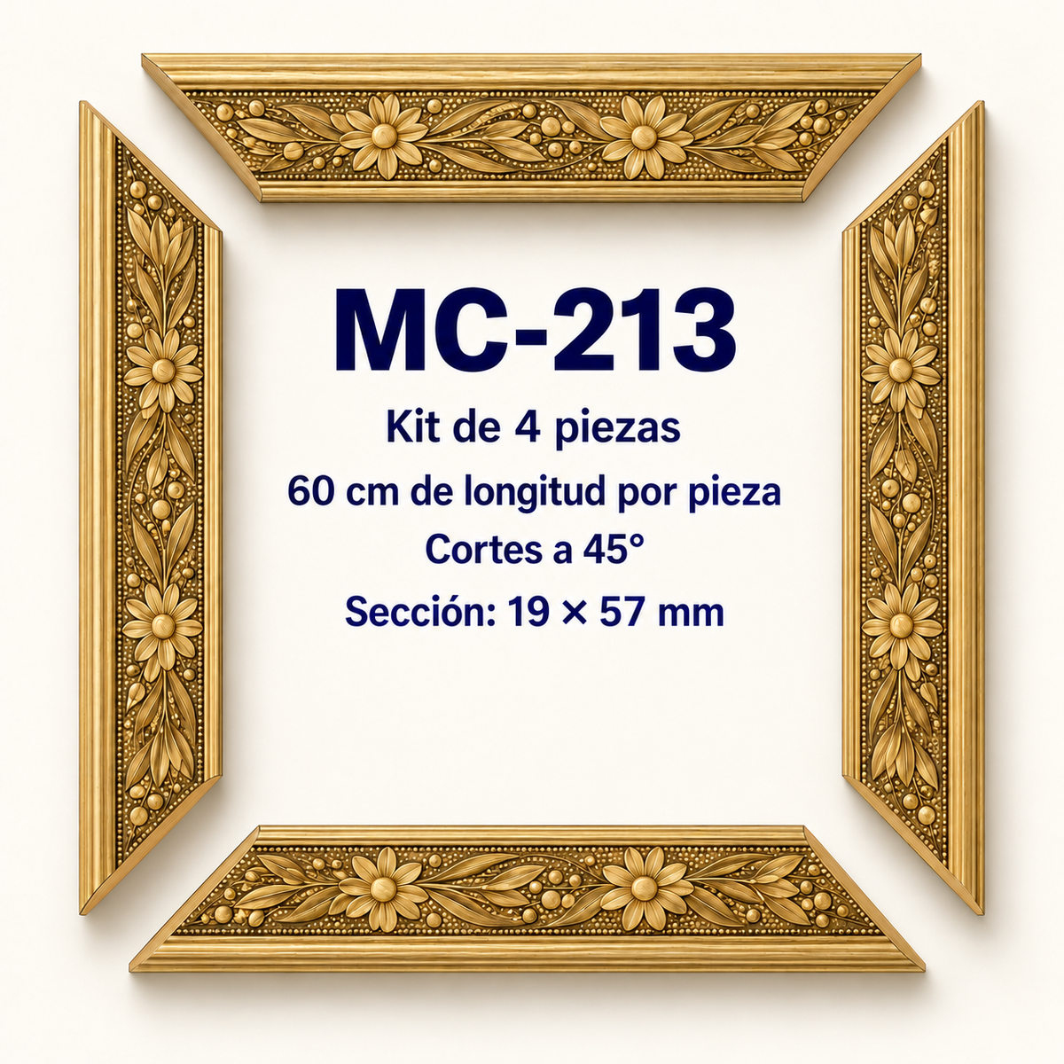 Moldura de madera grabada para marco MC213 – Kit de 4 piezas