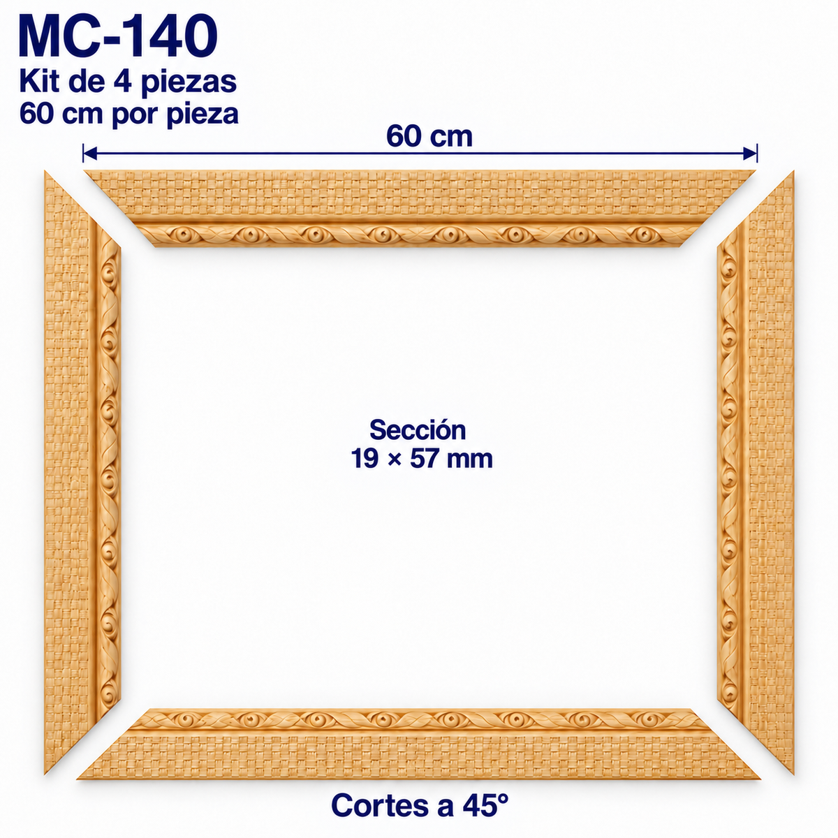 Moldura de madera grabada para marco MC140 – Kit de 4 piezas