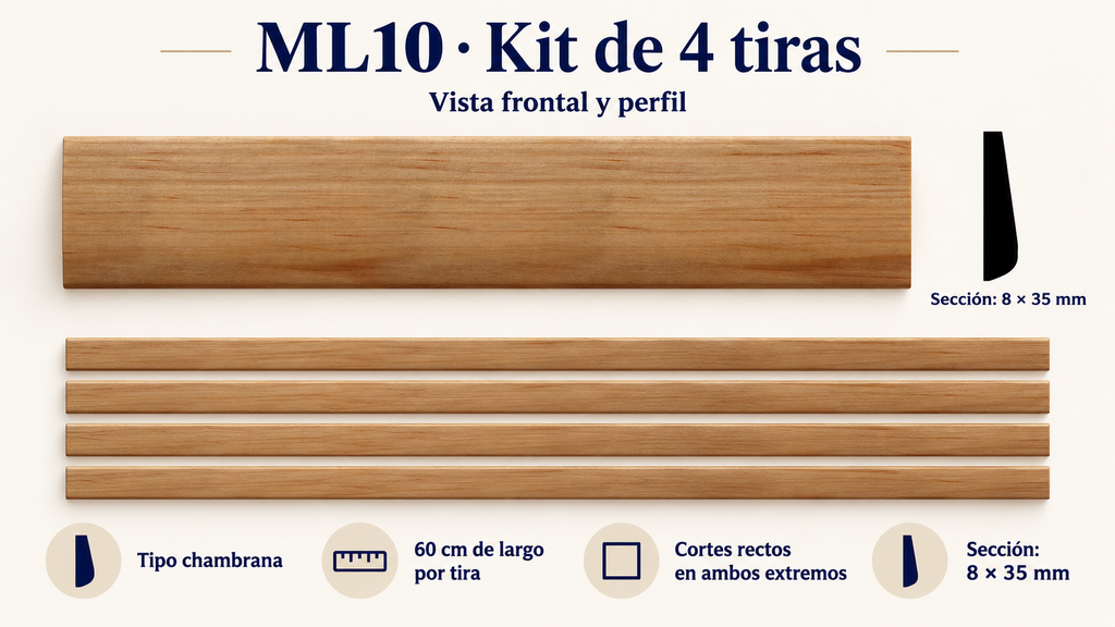 Moldura de madera lisa para mueble ML-10 – Kit de 4 Piezas TIPO CHAMBRANA