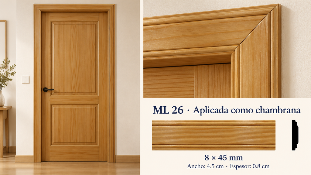 Moldura de madera lisa para mueble ML-26 – Kit de 4 Piezas TIPO CHAMBRANA