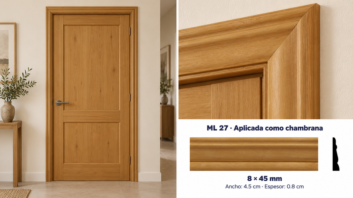 Moldura de madera lisa para mueble ML-27 – Kit de 4 Piezas TIPO CHAMBRANA