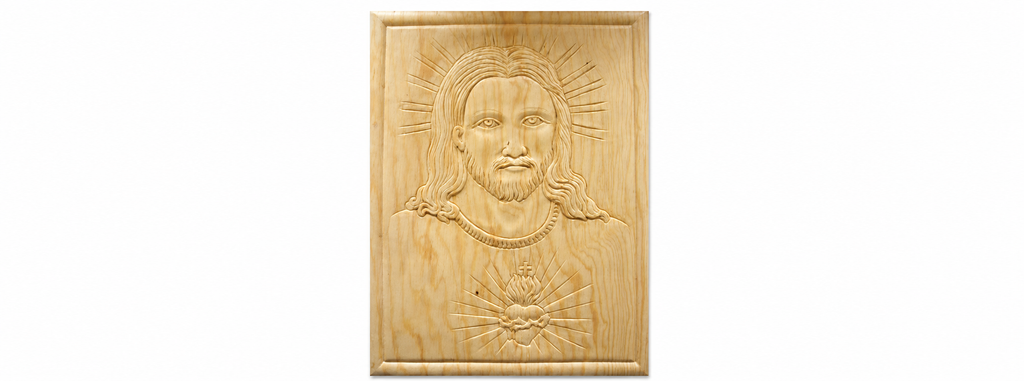 Figura Decorativa del Sagrado Corazón de Jesús en Madera Natural