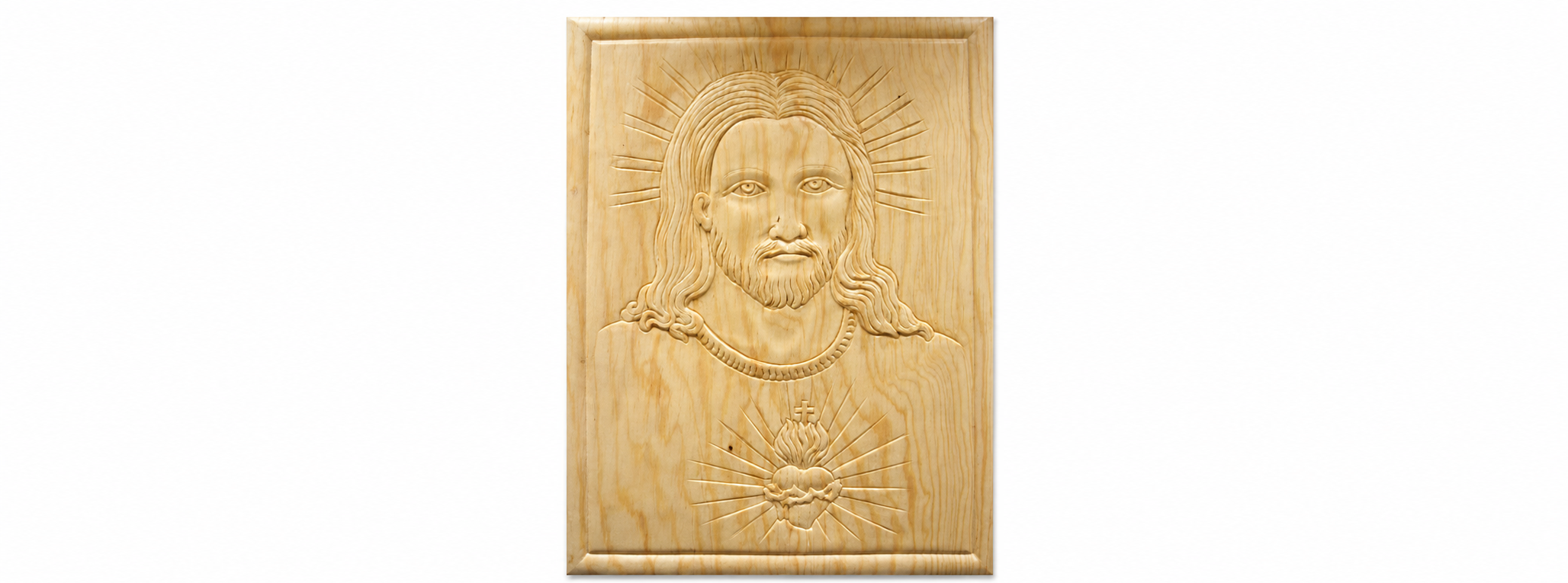 Figura Decorativa del Sagrado Corazón de Jesús en Madera Natural