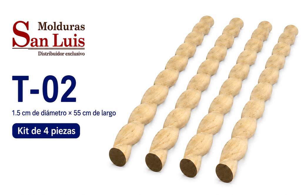 Kit 4 Bastones Trenzados T-02 de Madera | 55 cm c/u | Pino Natural para Proyectos DIY