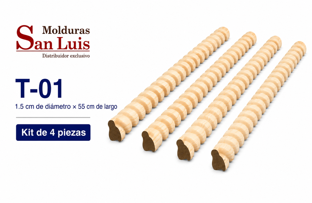 Kit 4 Bastones Trenzados T-01 de Madera | 55 cm c/u | Pino Natural para Proyectos DIY