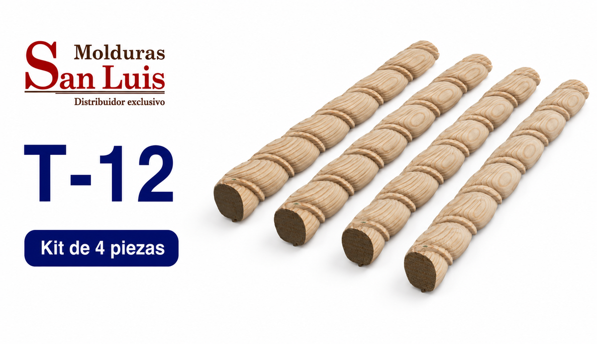 Kit 4 Bastones Trenzados T-12 de Madera | 55 cm c/u | Pino Natural para Proyectos DIY
