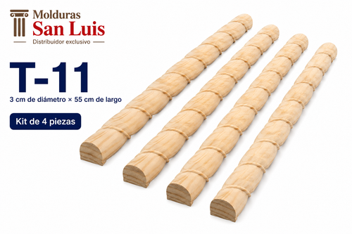 Kit 4 Bastones Trenzados T-11 de Madera | 55 cm c/u | Pino Natural para Proyectos DIY