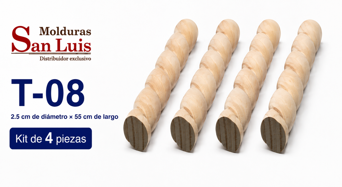 Kit 4 Bastones Trenzados T-08 de Madera | 55 cm c/u | Pino Natural para Proyectos DIY