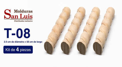 Kit 4 Bastones Trenzados T-08 de Madera | 55 cm c/u | Pino Natural para Proyectos DIY