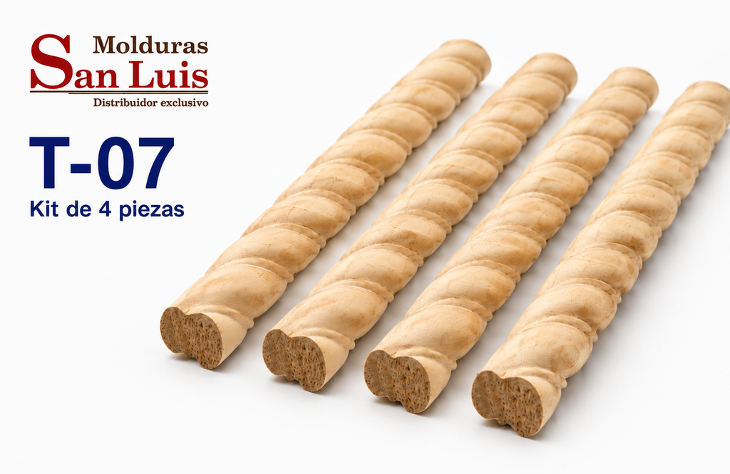 Kit 4 Bastones Trenzados T-07 de Madera | 55 cm c/u | Pino Natural para Proyectos DIY