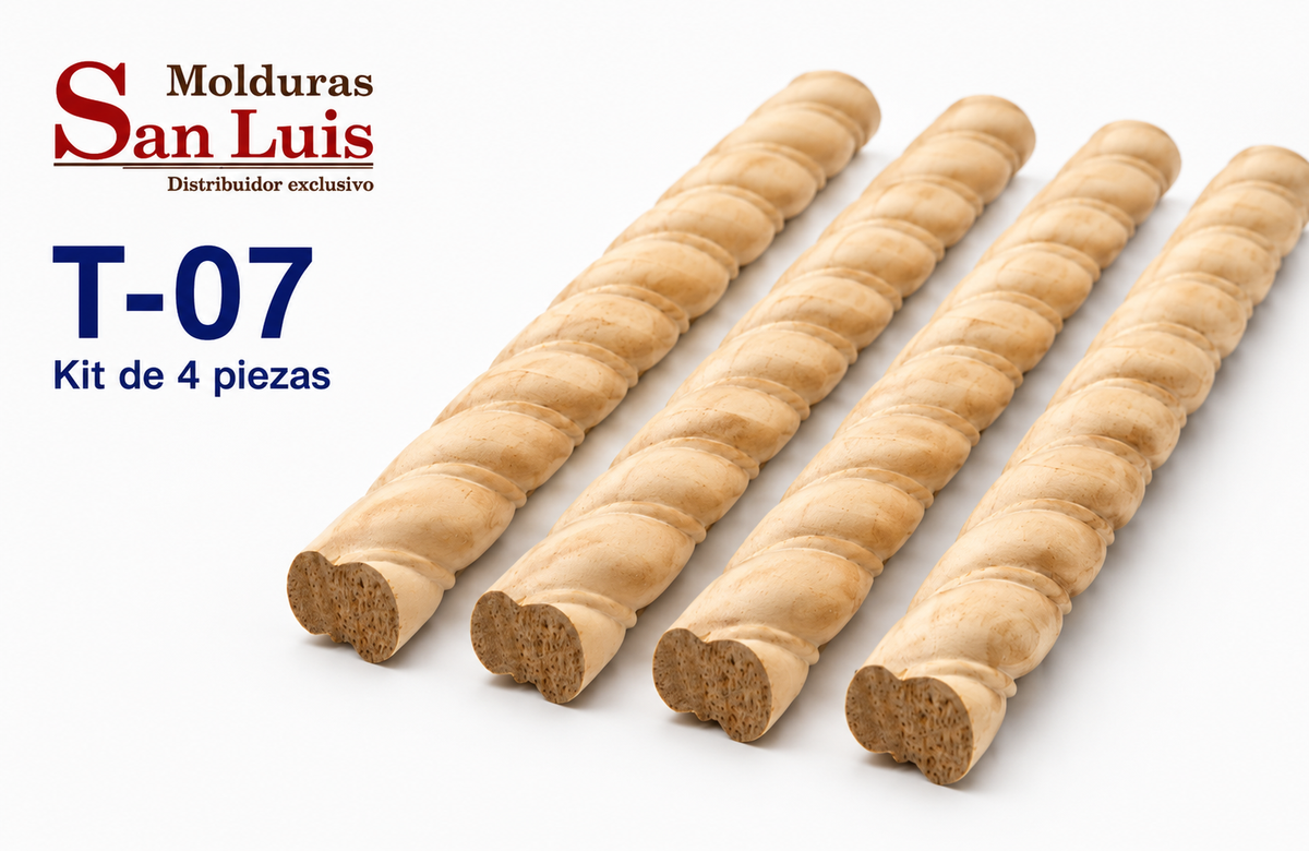 Kit 4 Bastones Trenzados T-07 de Madera | 55 cm c/u | Pino Natural para Proyectos DIY