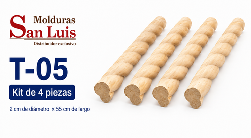 Kit 4 Bastones Trenzados T-05 de Madera | 55 cm c/u | Pino Natural para Proyectos DIY