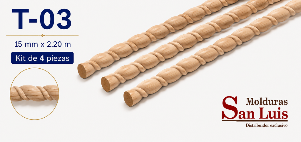 Kit 4 Bastones Trenzados T-03 de Madera | 55 cm c/u | Pino Natural para Proyectos DIY