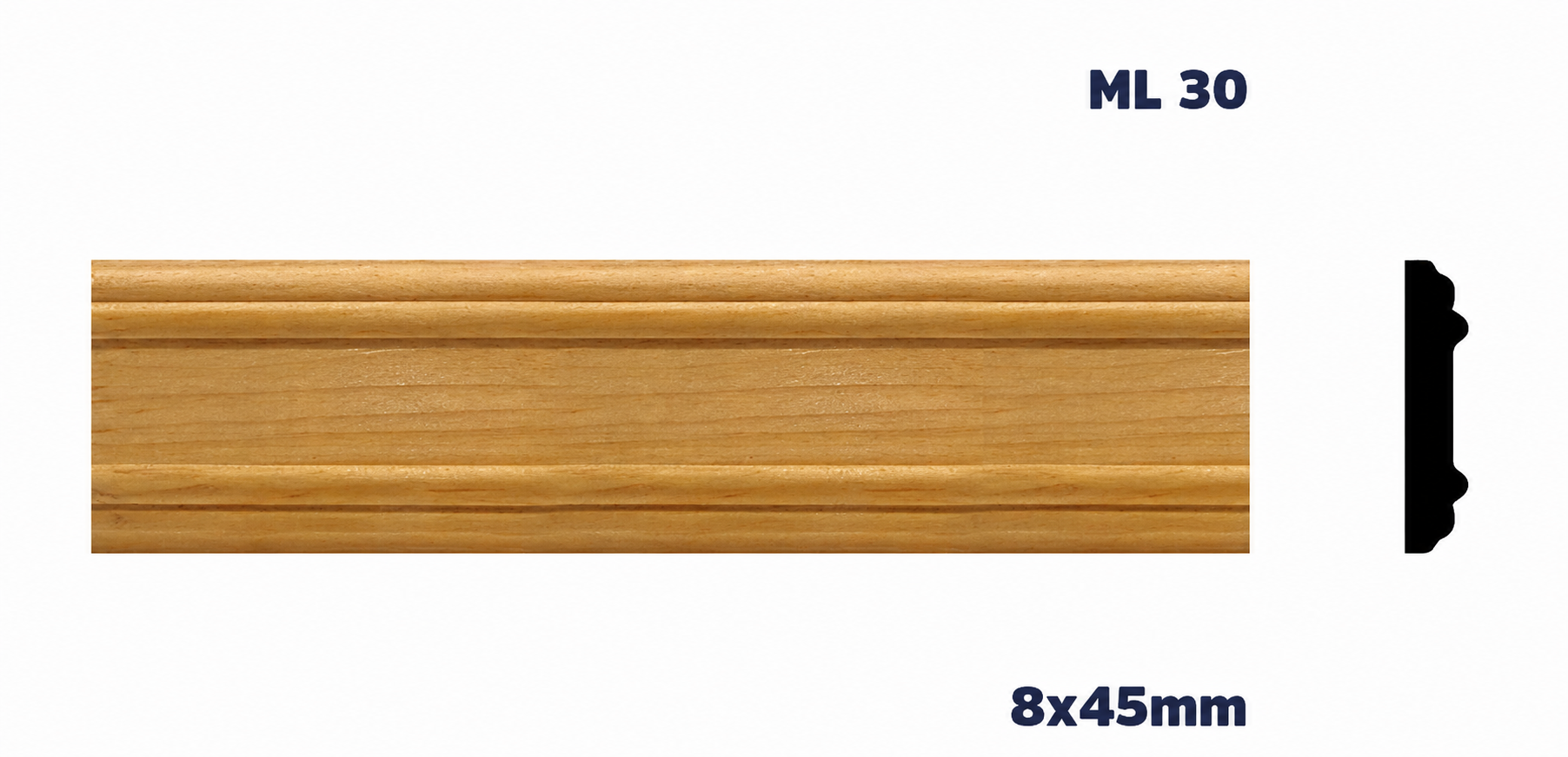 Moldura de madera lisa para mueble ML-30 – Kit de 2 Piezas (2.5 m Totales)