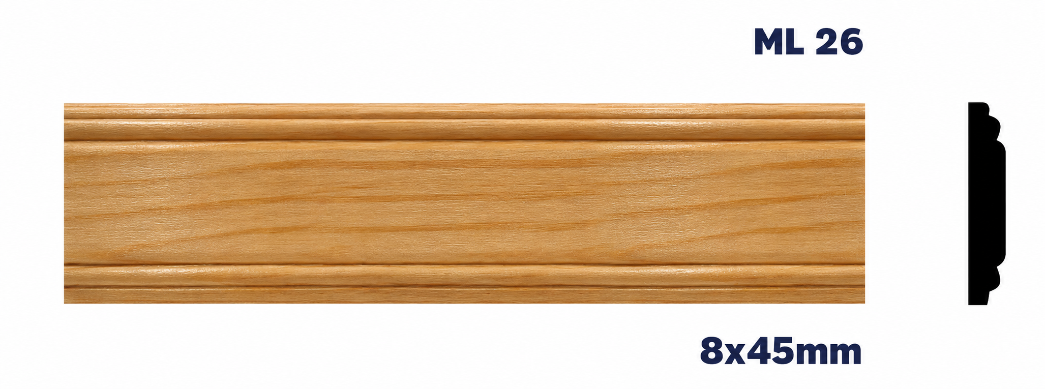 Moldura de madera lisa para mueble ML-26 – Kit de 2 Piezas (2.5 m Totales)