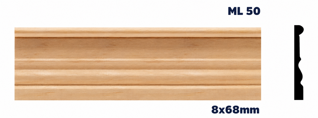 Moldura de madera lisa para mueble ML-50 – Kit de 4 Piezas ZOCLO