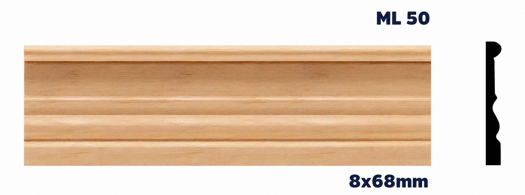 Moldura de madera lisa para mueble ML-50 – Kit de 2 Piezas (2.5 m Totales)