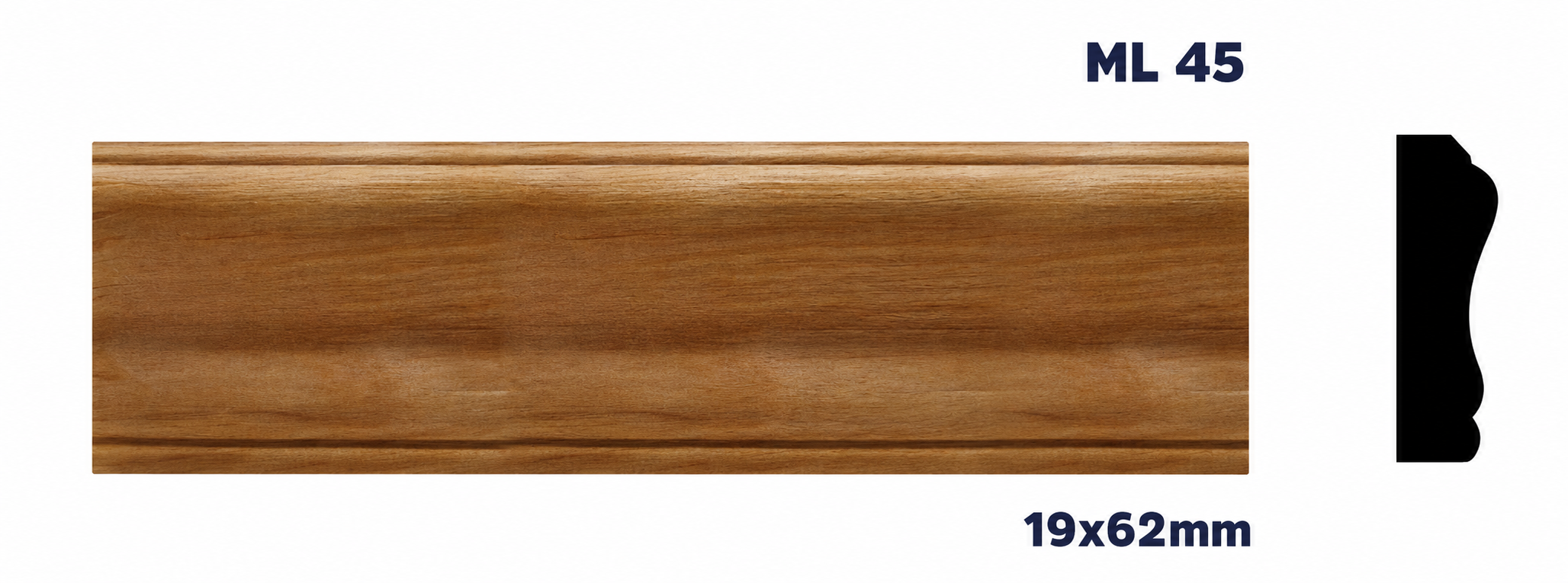 Moldura de madera lisa para mueble ML-45 – Kit de 2 Piezas (2.5 m Totales)